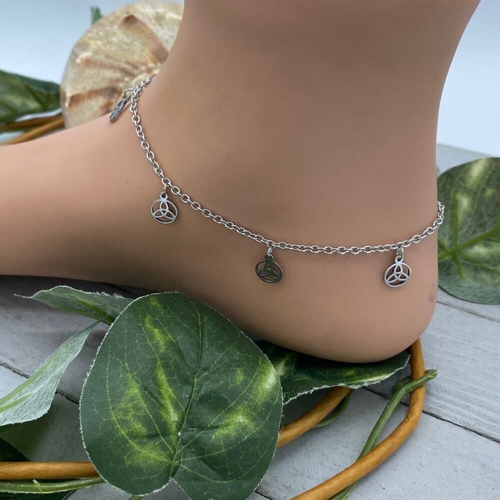 Stainless Steel Anklet With Celtic Triquetras